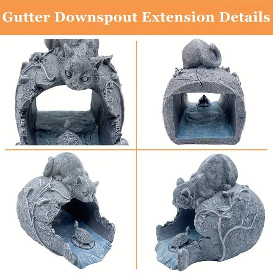 Cat Gutter Downspout Extender - Cute Outdoor Decoration with Cat & Turtle Design, Splash Block, Compatible with 3x4 Downspouts - Durable Plastic Construction for Garden, Patio, 