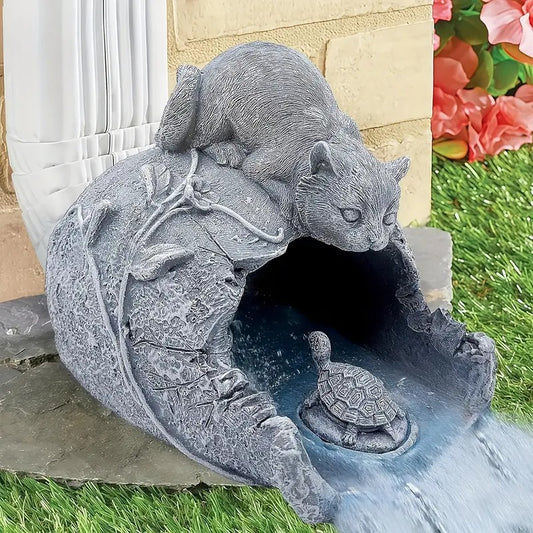 Cat Gutter Downspout Extender - Cute Outdoor Decoration with Cat &amp; Turtle Design, Splash Block, Compatible with 3x4 Downspouts - Durable Plastic Construction for Garden, Patio,&nbsp;